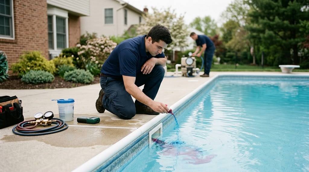 Pool plumbing pressure testing and acoustic line testing equipment